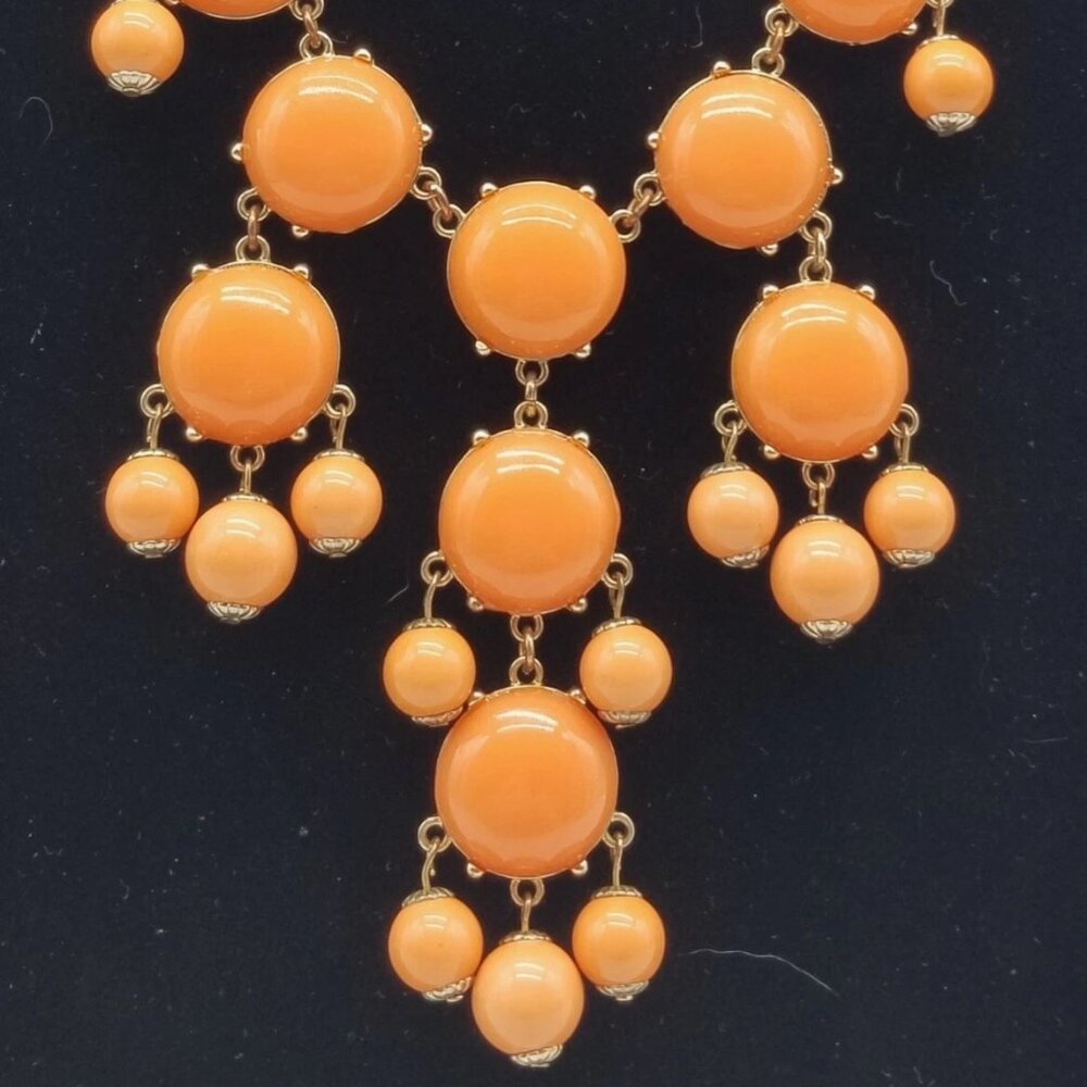 Orange Cream Gold Tone Chain Statement Bubble Necklace